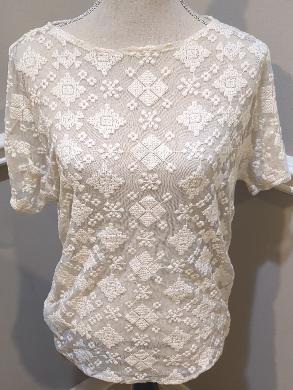 Joe Fresh Women’s Cream Embroidered Short-Sleeve Top Sheer!